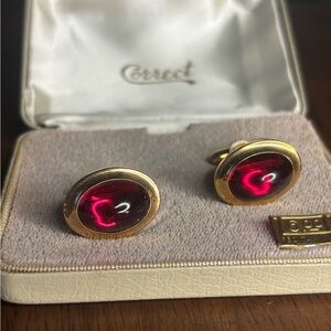 Vintage Correct Cufflinks Red and Gold New In Box Never Used